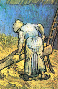 A farmer cutting hay